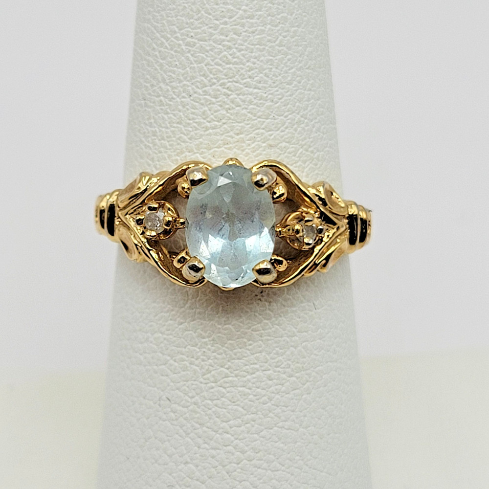 Vintage Gio Lind 14k HGE Blue Topaz and Genuine Diamond Ring – Size 7