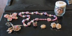 Vintage Lot of Costume Jewelry *Pins,Earrings,Ring,Necklace,and bottle of Beads