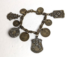 1950s Vintage Heraldic Chunky Charm Bracelet with Pakistan and India Coins 7″
