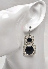 Vintage Mid-Century Style Geometric 2 Part Dangle Pierced Ear Earrings 1 3/8″L