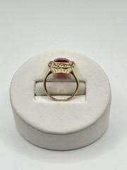 Vintage 3.00ctw Red Spinel & Sapphire Halo 16mm Ring 10k Yellow Gold Size 5.25