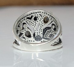 Wheeler MFG Sterling Silver Sleeping Turquoise Coral Diamond Cut Rose Leaf Ring