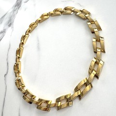 VTG MCM Gold Tone Geometric Link Necklace 16 3/4” Architectural Modern Couture