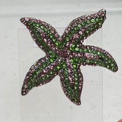 Vintage Brooch Starfish Pink & Green Rhinestone Figural Beach Ocean Pin