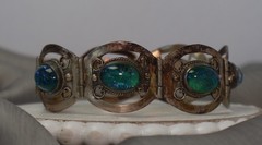 Vintage Mexico Sterling Silver 925 Cabochon Stone Bracelet 30G / 7.5in