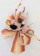 Vtg Easter Corsage Brooch Pin Chicken Hen & Chick Cherry Blossom Chenille Kitsch