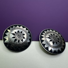 Vintage Earrings Dome Etched Metal Sun Swirl Design Southwestern Tribal Clip On