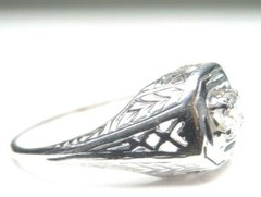 Antique Art Deco Belais Engagement 18K White Ring Size 6 UK-L1/2 EGL USA