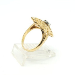 Art Deco 14K Two Tone Gold .05Ct Natural Diamond Ring Size 6