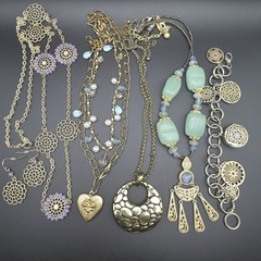 Vintage Gold Tone Boho Jewelry Lot Necklace Locket Earrings Charm Bracelet Watch