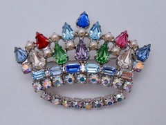 Vintage Signed B DAVID Multi-Color Rhinestone MOTHER’S CROWN Brooch Pin CJ88