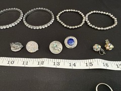 Vintage Silver Tone Rhinestone Bling Lot 15pc Y2K Microphone Necklace Ring 8.5