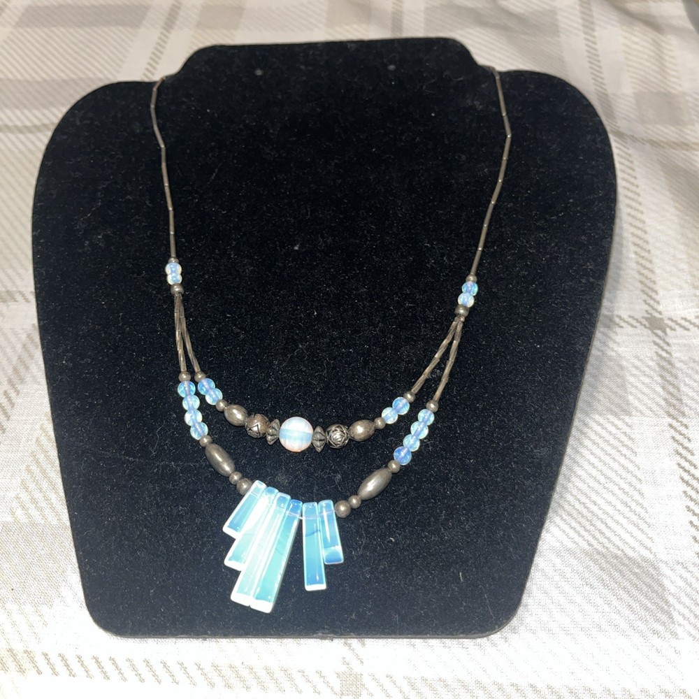 OPALITE Beads And Liquid Silver Bead Necklace 18”