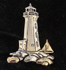 Vtg Nautical Jewelry Lot of 3 Shell Bracelet 2 Tone Lighthouse Dolphin Brooch