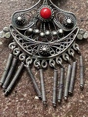 Antique Southwest Silver Earrings Clip On Red Coral