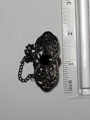 Vintage Style Ornate Metal Brooch Pin Black Agate Onyx Stone Chains Gothic…