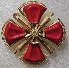 Vintage Red Cabochons Figural MALTESE Iron Cross Brooch
