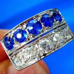 Original EARTH MINED DIAMOND SAPPHIRE Deco Statement Ring PLATINUM Filigree Band