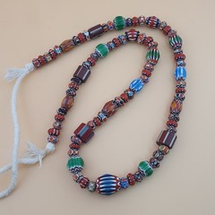 Antique Venetian MultiColor Mix Chevron Glass Beads Strands Necklace