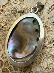 Vintage 950 Sterling Silver Abalone Shell Beach Sea life Pendant