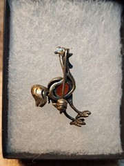 Small Sterling Markasite Rooster Chicken Brooch Pin