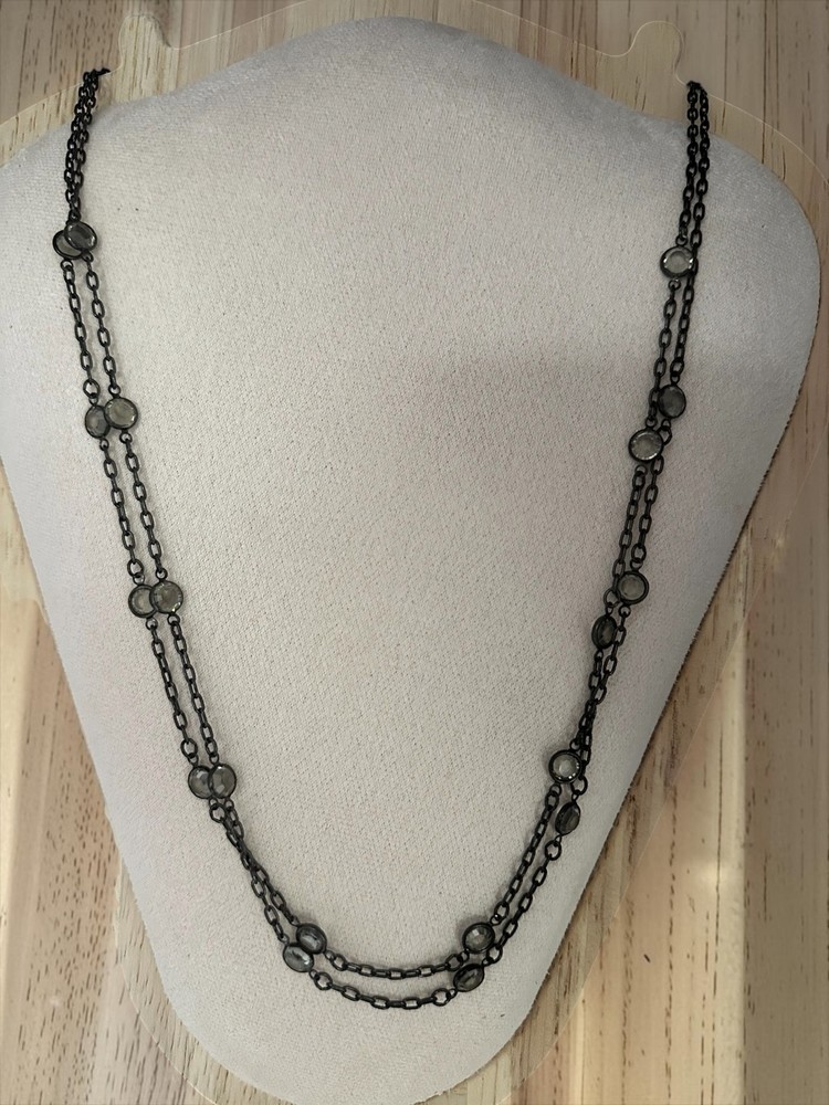 Signed MMA Metropolitan Museum of Art Black Tone Faceted Station Necklace Vtg