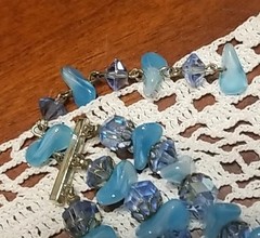 Vintage Laguna Necklace, Aurora borealis crystal, 3 Strand,Blue, 16″ Adjustable