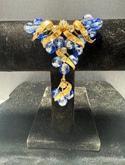 Vintage Aurora Borealis Blue Crystal And Rhinestone Modernist Brooch/Pin