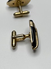 Vintage Anson Gold Tone Wrapped Heavy Black Cabochon Modernist Cufflinks