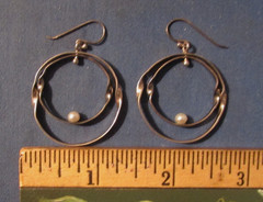 VINTAGE STERLING SILVER & PEARLS DOUBLE HOOP DANGLE DROP PIERCED EARRINGS