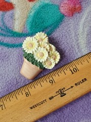 Vintage Daisy Pot Polymer Clay Small Brooch Pin