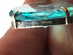 VINTAGE JAPAN MOUNT FUJI AQUAMARINE COLOR ETCHED CRYSTAL GLASS STERLING NECKLACE