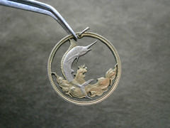 Blue Marlin QE II Bahamas 50 Cents Coin Vtg Two Tone 800 Silver Charm Pendant 6g