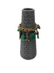 Vintage Gold Tone FOB Bracelet Green Carved Stone Jade‑Style Charms Asian Motif