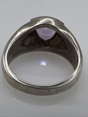 Vintage Sterling Silver 925 Trillion Cut Amethyst Mother Of Pearl Inlay Ring