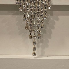 Antique Dramatic Rhinestone Brooch Cascading Fringe Rivoli Center Stone art deco