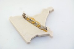 Retro Vtg White Plastic Woman Walking 2 Dogs Figural Pin Brooch