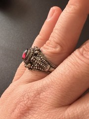 Vintage 925 Sterling Silver Red Glass Cabochon Statement Ring Size 8.5