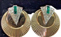Vintage Boucher gold tone faux emerald and diamond earring and brooch set