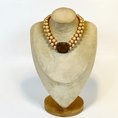 LES BERNARD Faux Pearl Choker Necklace Intaglio Lovers Cameo Hermes Aphrodite