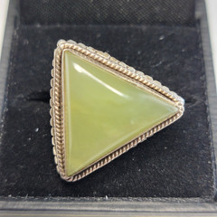 Vintage Prehnite Trillion Triangle Ring 925 Sterling Silver Sz 10 Heavy 11g