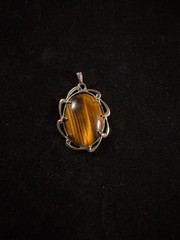 Vintage Signed JJJ Navajo Sterling Silver Tiger’s Eye Pendant (no chain)