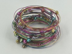 Boho Jingle Bell Coil Wrap Bracelet Multi-Color Metallic Wire 7.75″