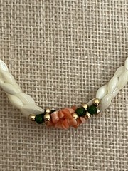Vintage Beachy Necklace 17″ – Mother of Pearl Pink Coral 3 Strand Twisted