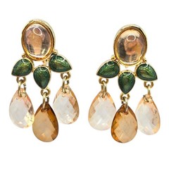 Vintage Earrings Teardrop Beaded Kundan Style Screwback Clip On Gold Tone SK3108