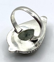 Vintage Sterling Silver / 925 Large Teardrop Green Prehnite Ring Size 11.5