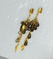 Vintage Italian Solid 14k Yellow Gold Smoky Quartz topaz Briolite Drop Earrings