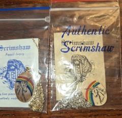 2 Vintage Authentic Scrimshaw Unicorn Rainbow Necklaces 18″