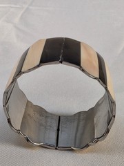 Vintage Cream And Black Metal Bracelet Wide Bangle Y2k Scalloped Edge Evening