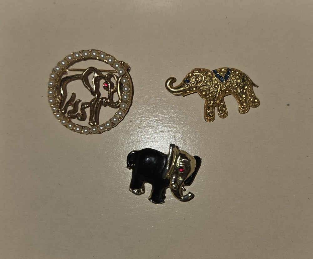 Vintage Rhinestone Elephant Pins (3)